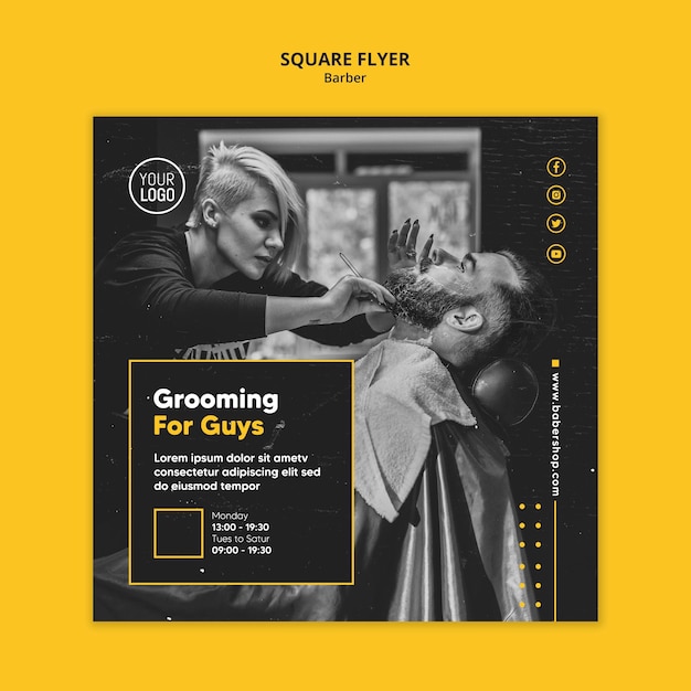 Barber shop square flyer template