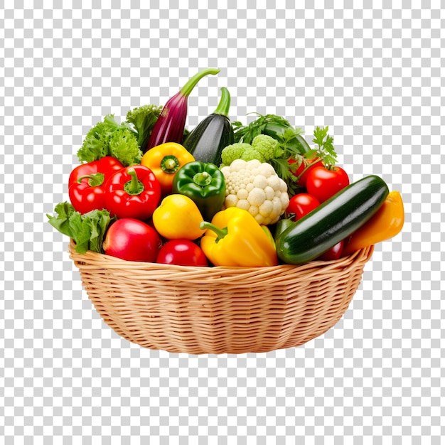 basket full of groceries and vegetables isolated on transparent background