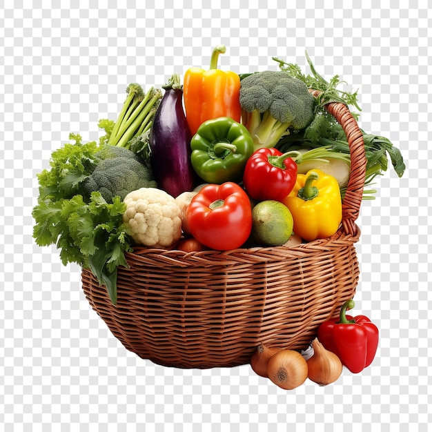 Free PSD basket full of vegetables isolated on transparent background