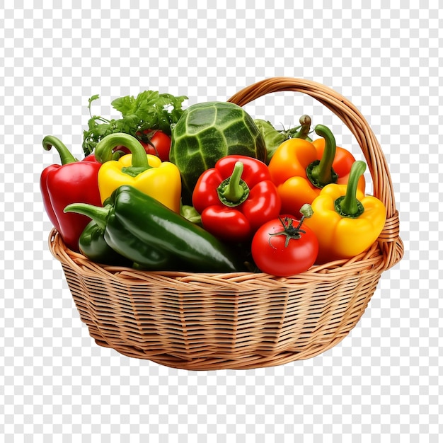 Free PSD basket full of vegetables isolated on transparent background