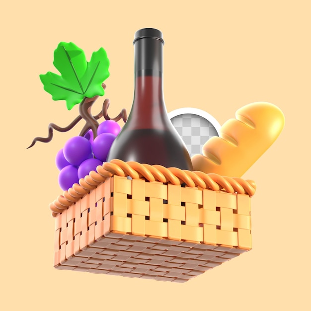 Basket of thanksgiving food 3d illustration