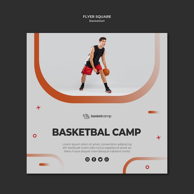 Free PSD basketball camp square flyer template