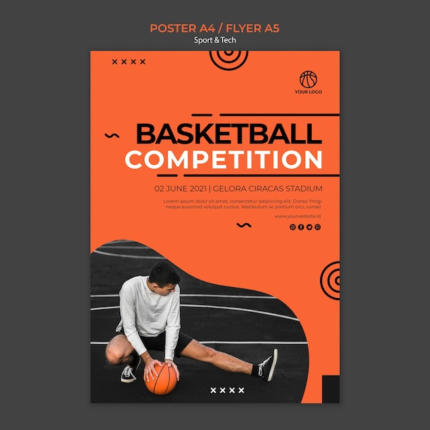 Free PSD basketball competition and man poster template