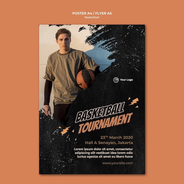 Free PSD basketball flyer template with photo