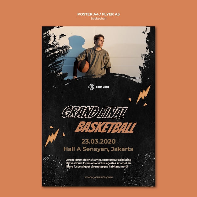 Free PSD basketball poster template with photo