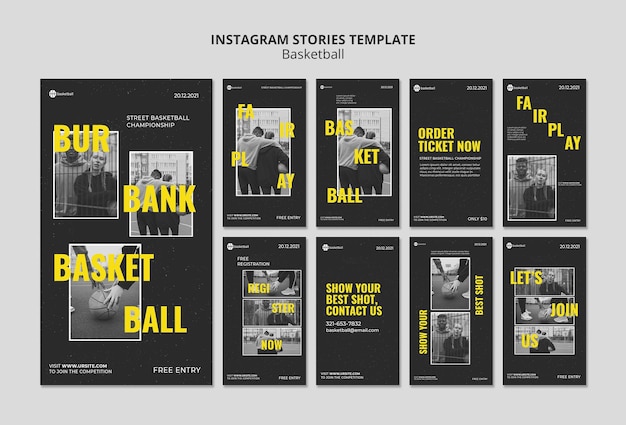 Basketball social media stories template with photo