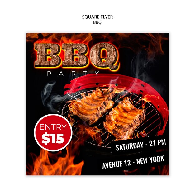 Bbq square flyer template