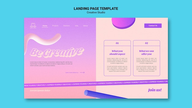 Be creative design studio landing page template with 3d shapes