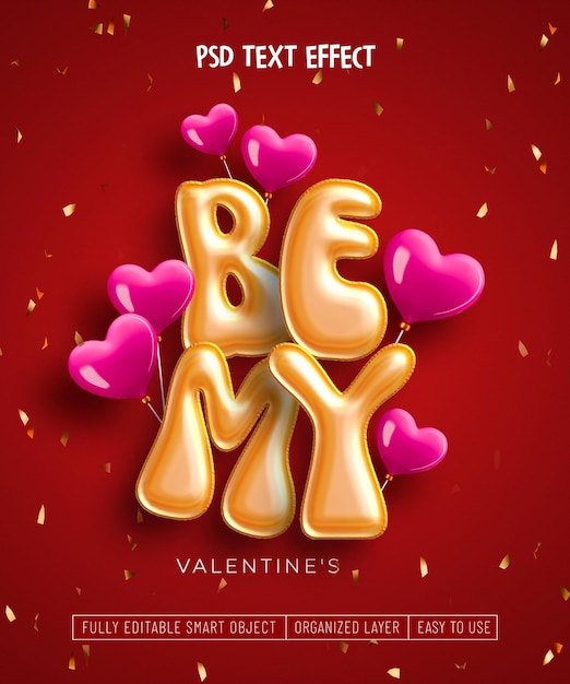 Free PSD be my valentine's day editable text effect