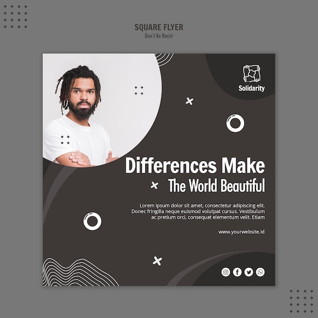 Free PSD don't be racist concept square flyer template