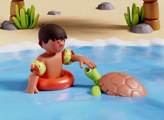 Free PSD beach boy character composition