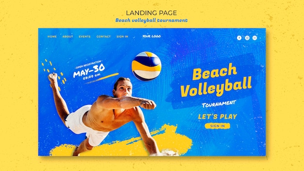 Free PSD beach volleyball concept landing page template