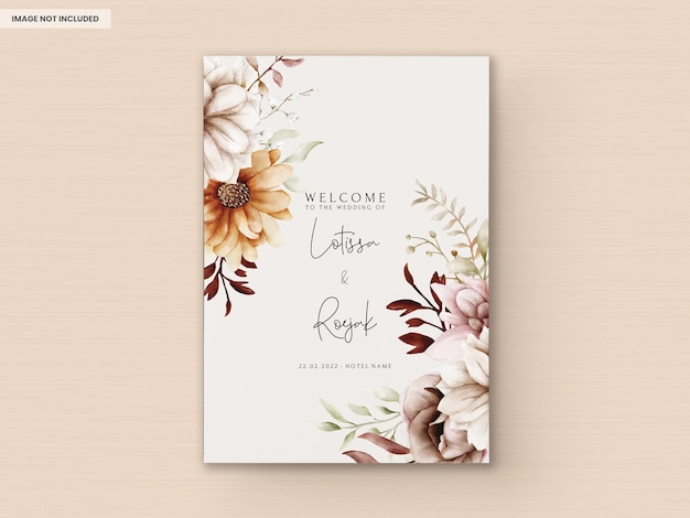 Free PSD beautiful autumn floral wedding invitation card template