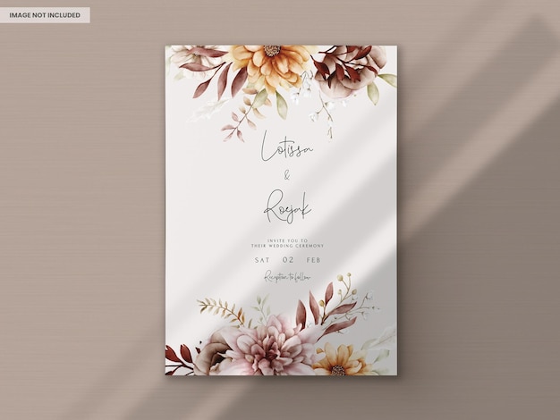 Free PSD beautiful autumn floral wedding invitation card template