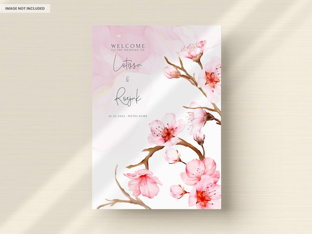 Free PSD beautiful cherry blossom flower invitation card template