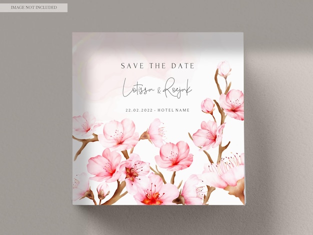 Free PSD beautiful cherry blossom flower invitation card template