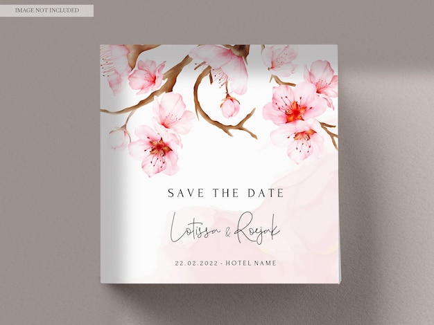 Free PSD beautiful cherry blossom flower invitation card template