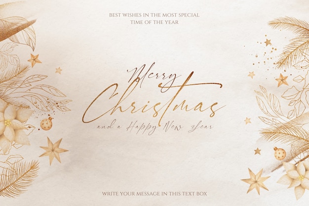 Free PSD beautiful christmas background with golden ornaments and nature