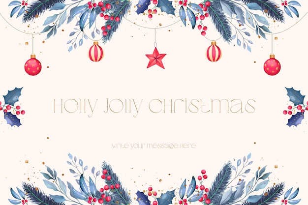 Free PSD beautiful christmas background with watercolor ornaments and winter nature