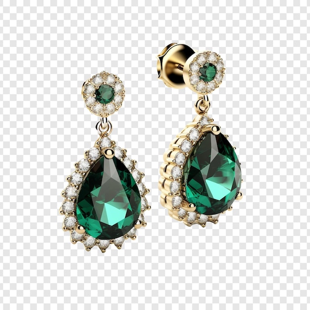 Free PSD beautiful earring with green gem stone isolated on transparent background