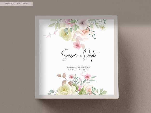 Free PSD beautiful floral wreath wedding invitation card