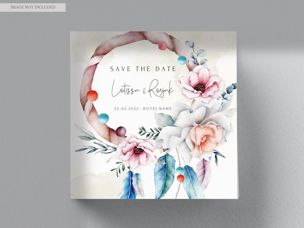 Free PSD beautiful flower and dreamcatcher invitation card template