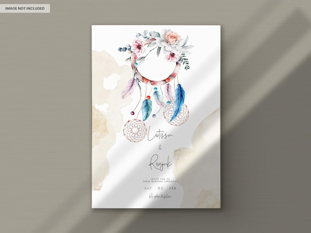 Free PSD beautiful flower and dreamcatcher invitation card template