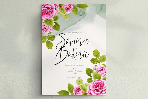 beautiful hand watercolor roses card design