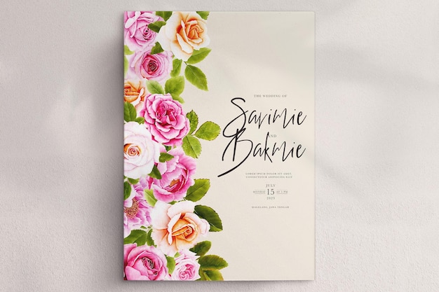 Free PSD beautiful hand watercolor roses card design