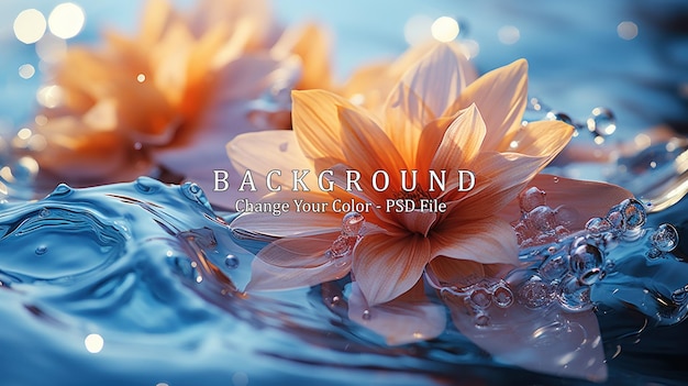 Free PSD beautiful lotus flower on blue water with bokeh background