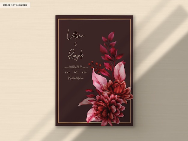 Free PSD beautiful maroon flower and leaves wedding invitation template