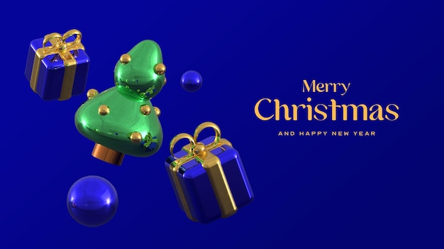 Beautiful Merry Christmas banner template with 3d realistic elements