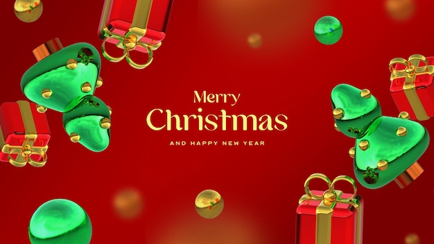 Beautiful merry christmas banner template with 3d realistic elements