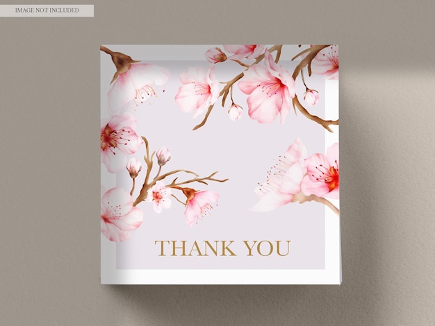 Free PSD beautiful pink cherry blossom floral watercolor invitation card