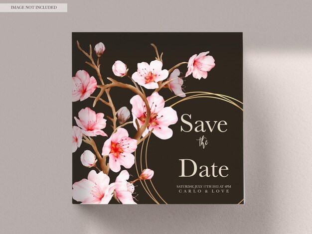 Free PSD beautiful pink cherry blossom floral watercolor invitation card