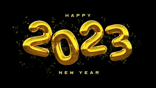 Beautiful and realistic happy new year 2023 banner template with golden 3d elements