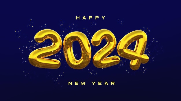 Free PSD beautiful and realistic happy new year 2024 banner template with 3d elements