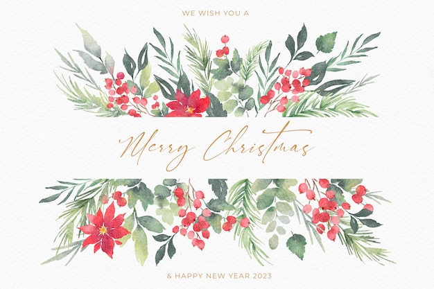 Free PSD beautiful watercolor christmas background with leaves and flowers