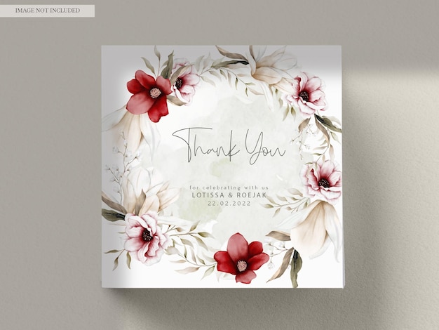 Free PSD beautiful watercolor wedding invitation card with elegant bohemian flower and foliage