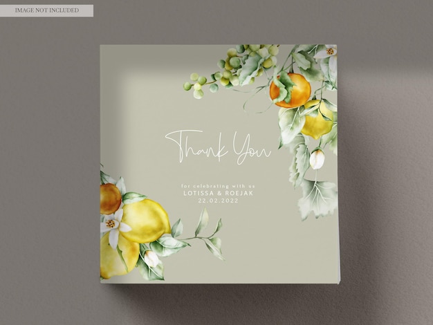 Free PSD beautiful wedding invitation card set with botanical fruit watercolor and flower