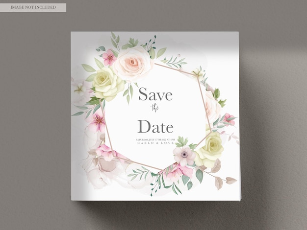 Free PSD beautiful wedding invitation card with blooming flower arrangement