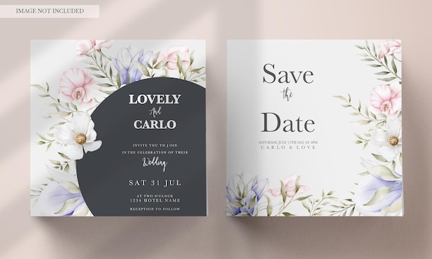 Free PSD beautiful wedding invitation card with elegant vintage floral