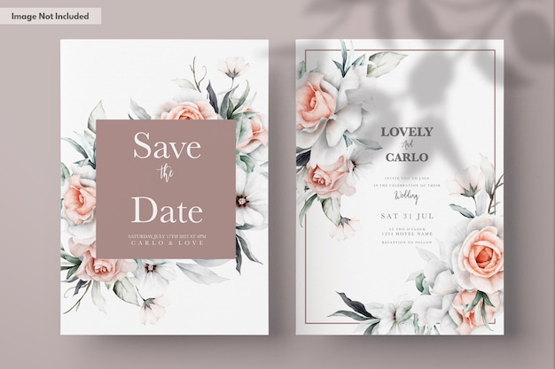 Free PSD beautiful wedding invitation with watercolor flower