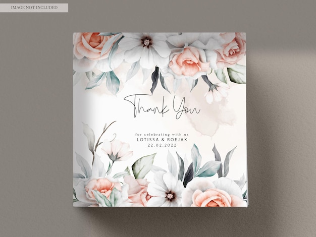 Free PSD beautiful wedding invitation with watercolor flower