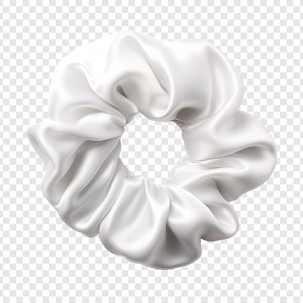 Beautiful white silk scrunchie isolated on transparent background