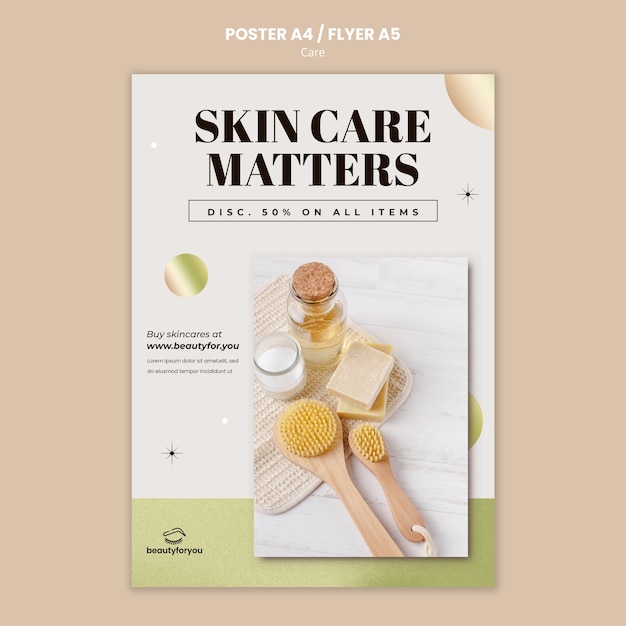 Free PSD beauty and care poster or flyer design template