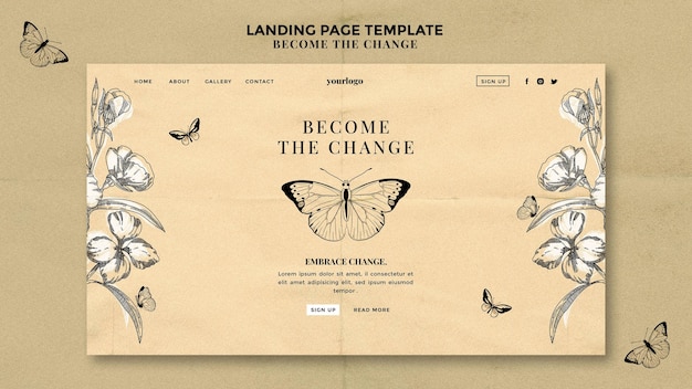 Free PSD become the change butterfly landing page