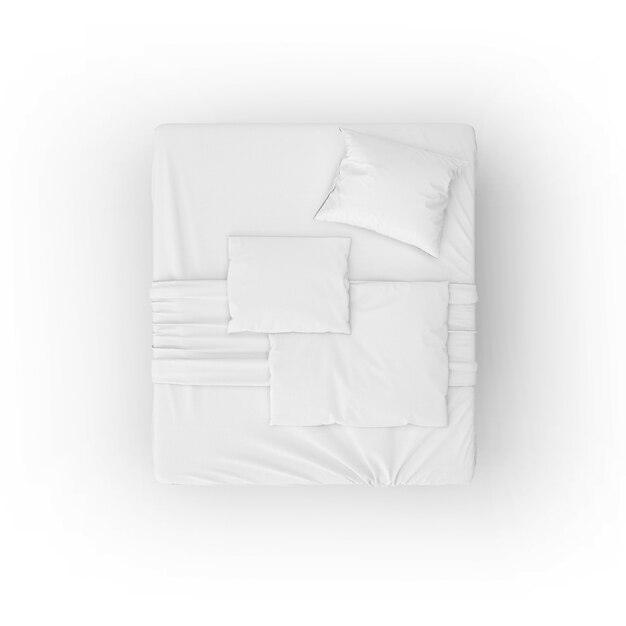 Bed mockup with white sheets and pillows