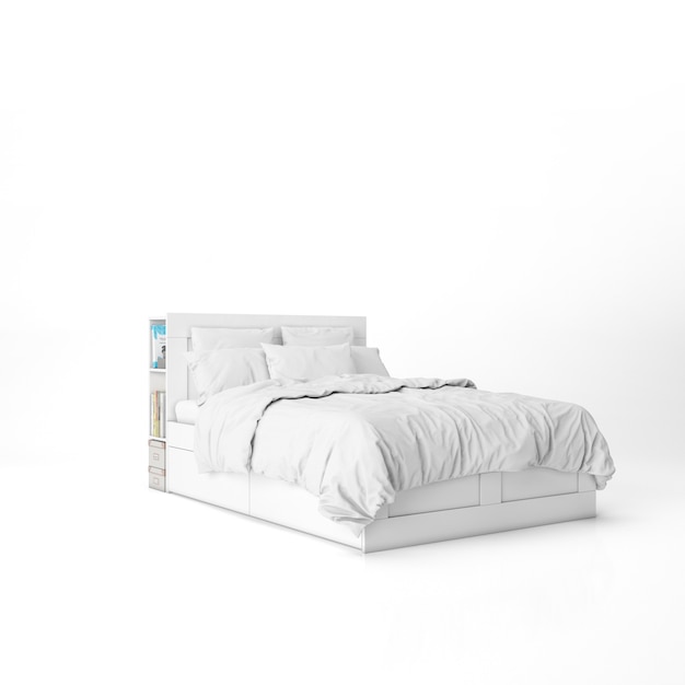 Free PSD bed with white sheets mockup