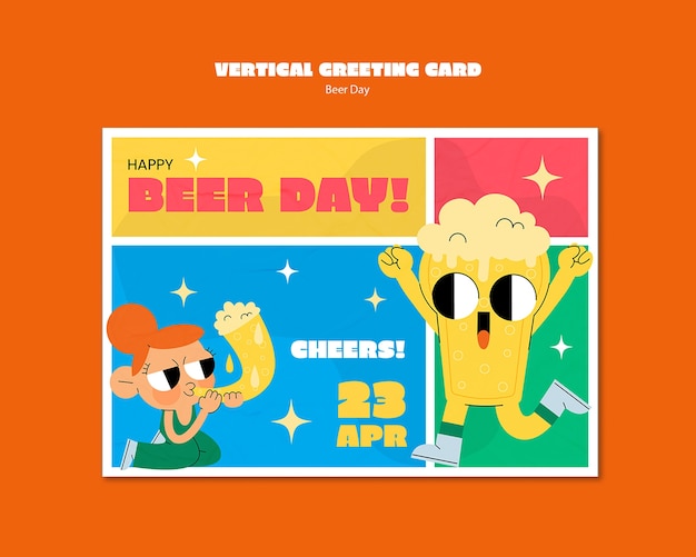 Free PSD beer day celebration greeting card template